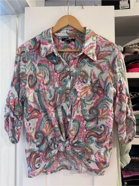 CHARLIE B Multi-Color Paisley Tie-Front Shirt Jacket